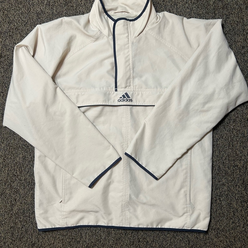 Adidas Vintage Men's Half-Zip Anorak Windbreaker | Cream/light/off-white color